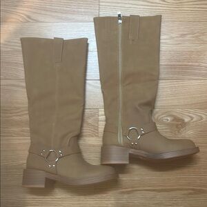 Tan Heeled Boots with Knee-High Design